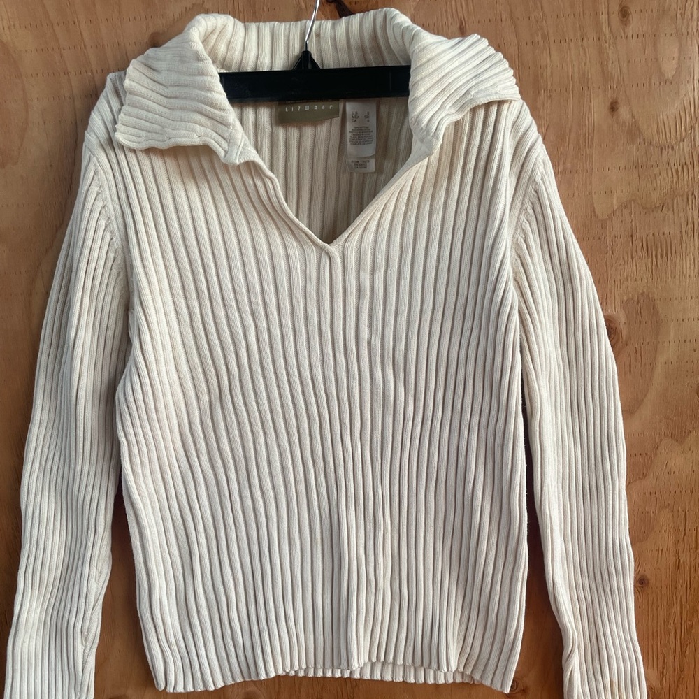 Liz Claiborne White long sleeve Collar top S